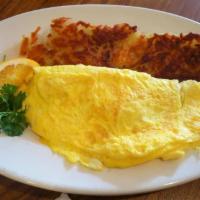 Plain Omelette Breakfast · Served with hash brown and toast.