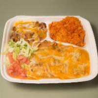 Enchiladas with Red Cheese and Onion · Includes 3 pieces.