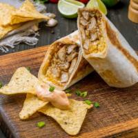Chicken Burrito · A big flour tortilla filled with refried beans, rice, mozzarella cheese and our delicious tr...