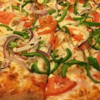 Grilled Chicken Special Pizza · Cheese, pizza sauce, grilled chicken, tomato, onions and green peppers.