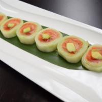 Naruto Roll · Choice of salmon, tuna or yellowtail, crabmeat, with avocado and masago inside and wrapped w...