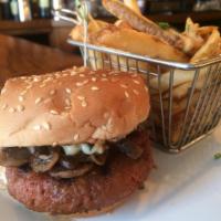 The Vegan Burger · Beyond Burger Vegan Patty, Mushroom, Caramelized Onion, & Vegan Mayonnaise on a sourdough bun