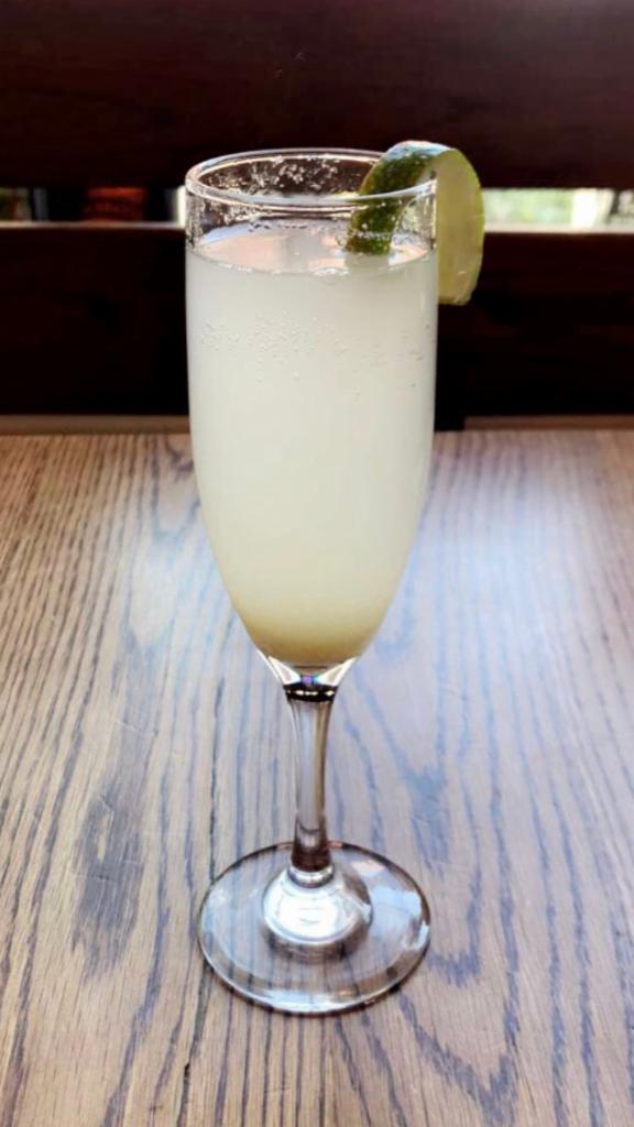 No Thank You · Titos Vodka, Fresh Made Ginger Syrup, splash of Fresh Lime Juice, and topped with Paul de Coste Champagne. Chilled & served up. Must be 21 to purchase.