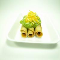 3 Rolled Tacos with Guacamole and Cheese · Your choice of chicken or beef, with guacamole and cheese.