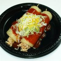 Set of 2 Chicken Enchiladas · Shredded Chicken cooked tomato. Lettuce and cheese.