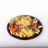 Carne Asada Fries · Your choice of protein. Made with guacamole, pico de gallo, sour cream, beans and cheese on ...