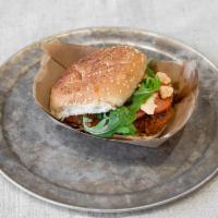 Vegan Burger · Bean, grain & vegetable based patty with, tomato, lettuce, onion, pickle, crispy onion, and ...