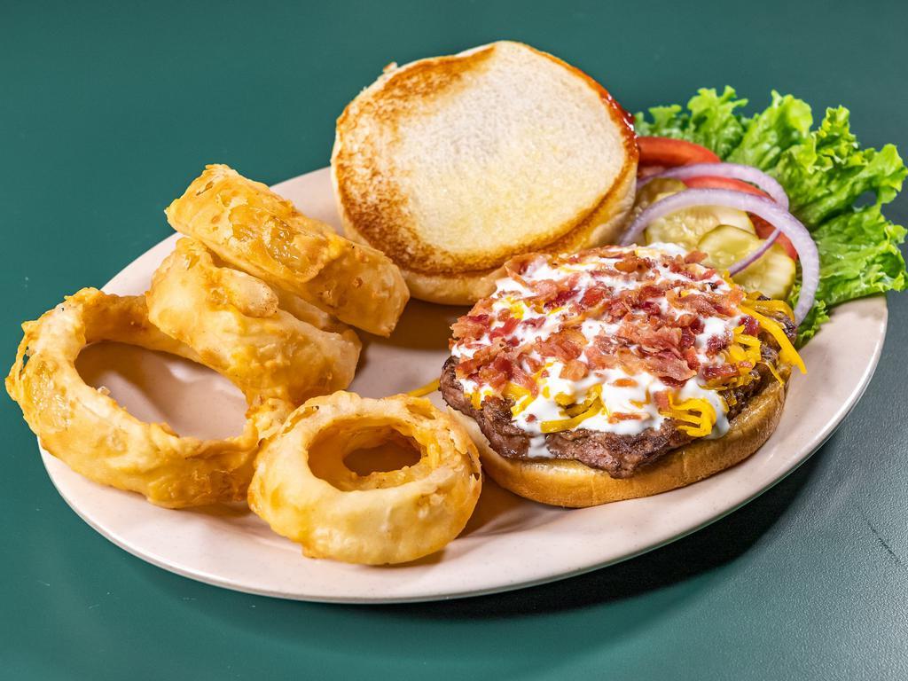 Ranchhand Burger · Cheddar cheese, ranch and fresh bacon chips.