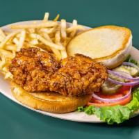 Buffalo Chicken Sandwich · Our chicken fried chicken dipped in your choice of hot, sweet and spicy, or smokey ghost win...