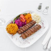 Adana Kebab · Ground lamb blends with special seasoning mix created by the chef.