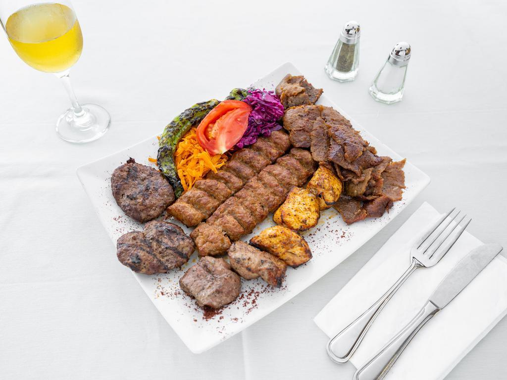 Istanbul Combination · Lamb shish, chicken shish, lamb Adana, gyro and kofte kebab. 