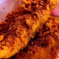 3 Piece Tender · Your Choice of 1 Heat Level, Choice of 2 Dipping Sauce and Choice of Side (Additional Fees M...