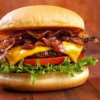 Bacon cheese burger · Mayonnaisw, ketchup, lettuce, tomato, onions and pickles