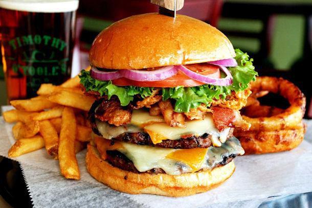 Double cheese burger · Mayonnaise, ketchup, lettuce, tomato, onions and pickles