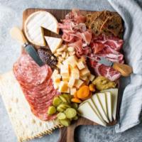 Charcuterie Board for 4 · Hand-crafted board featuring assorted cold meats, cheese, nuts, fruit, jam and bread.