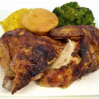 Half Chicken Roasted Meal · 4pc Roasted Chicken (breast, wing, leg & thigh) served with 2 Side Dishes and cornbread.