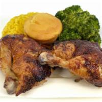 Half Chicken Dark Roasted Meal · 4pc Dark Roasted Chicken (2 legs &  2 thighs) served with 2 side dishes & cornbread.