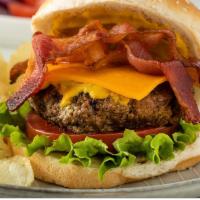 Bacon Cheese Burger Lunch · Hamburger topped with cheese and bacon.