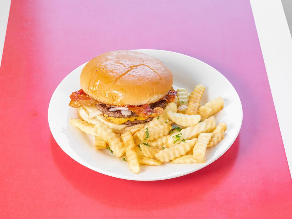 Sweet & Spicy Burger Lunch · sweat spicy sauce , double patty , bacon , cheese grilled onion , mustard