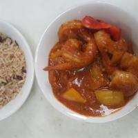 Curry Shrimp. · Medium size shrimp marinated with curry garlic green onion and family secret sea food season...