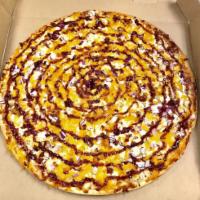 BBQ Chicken Pizza · Grilled chicken breast, mozzarella, bacon, red onion, our signature BBQ sauce, and cheddar c...