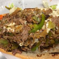 Deluxe Cheesesteak Sub · Mushrooms, green peppers and provolone cheese.