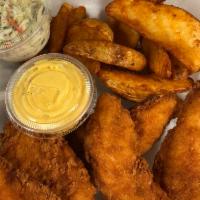 Chicken Tenders Basket · Served with Western fries and honey mustard sauce.