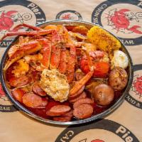 Signature Combo B Special · 1/2 lb. crab legs, 1/2 lb. shrimp, 1/2 lb. sausage, and 1 lobster tail. Comes with 1 egg, 1 ...