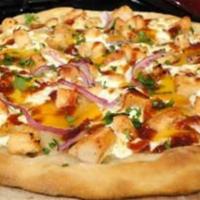 Our Special BBQ Chicken Pizza · BBQ sauce, char-chicken, red onions, jack and cheddar cheeses. 