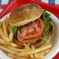 Grassfed Burger with Cheddar and Junior Fries · 1/3lb grassfed beef burger with cheddar cheese, ketchup, mustard, lettuce, tomato, onion and...