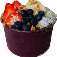 Acai Berry Bowl · Blend: unsweetened acai, blueberry, strawberry, banana, and unsweetened coconut milk. Toppin...