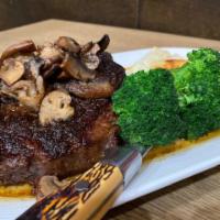 Prime Ribeye 16oz · Cook to temperature, wild mushrooms, truffle butter, broccoli hollandaise, whipped potato