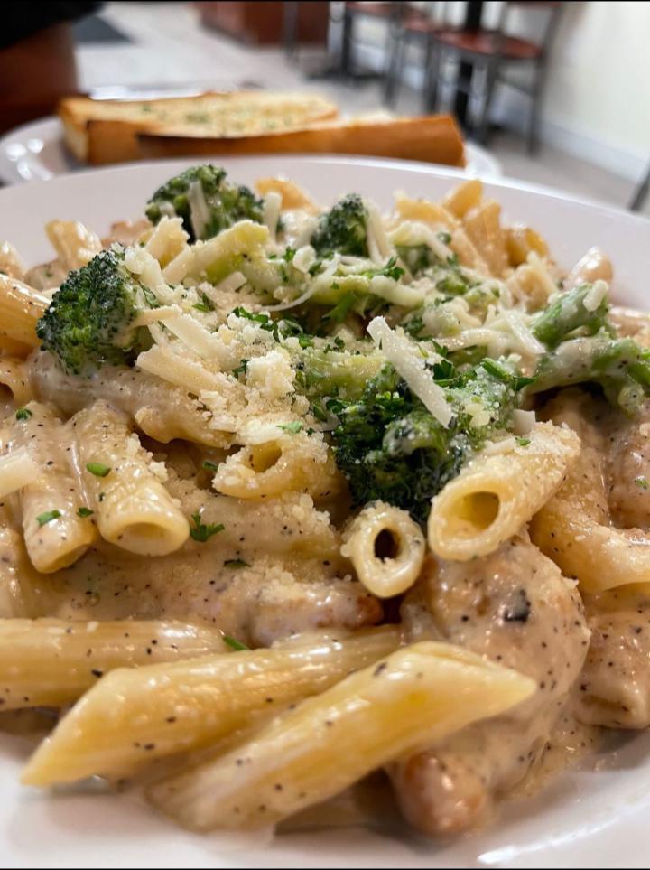 Pasta with Chicken Broccoli Alfredo  · Chicken, Alfredo, wine sauce, broccoli, wine or cream sauce.