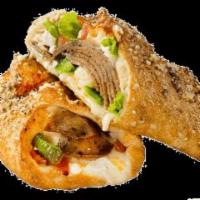 Gyro Calzone · Slow-roasted gyro meat, freshly diced tomatoes, tender onions and green peppers, feta cheese...