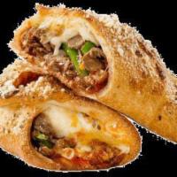 Steak Calzone · Thinly sliced steak, sauteed onions and green peppers, fresh mushrooms and our signature gou...