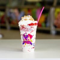 Fresas con Crema · 20 oz. cup chopped strawberries and cream topped with whip cream, and granola.
