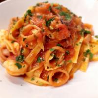 Fettuccine seafood  Mare · Calamari and shrimp, garlic, extra virgin olive oil, white wine, San Marzano tomato sauce, p...