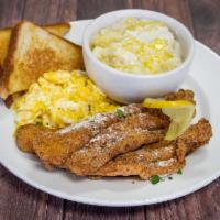 Catfish · Served with grits, eggs, and toast.
