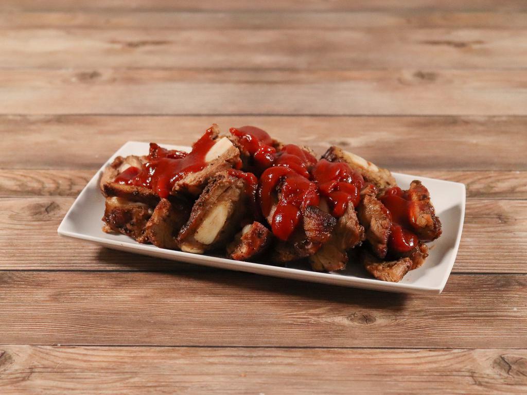 Pork Rib Tips · 1 lb. of our great smoked and chewy tips served naked with sauce on the side.