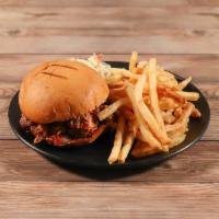 BBQ Pulled Pork Sandwich · Succulent pork pulled by hand with our sweet blend sauce and served on a toasted bun.