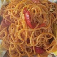 Haitian Spaghetti · Your choice of smoked herring or hot dog.