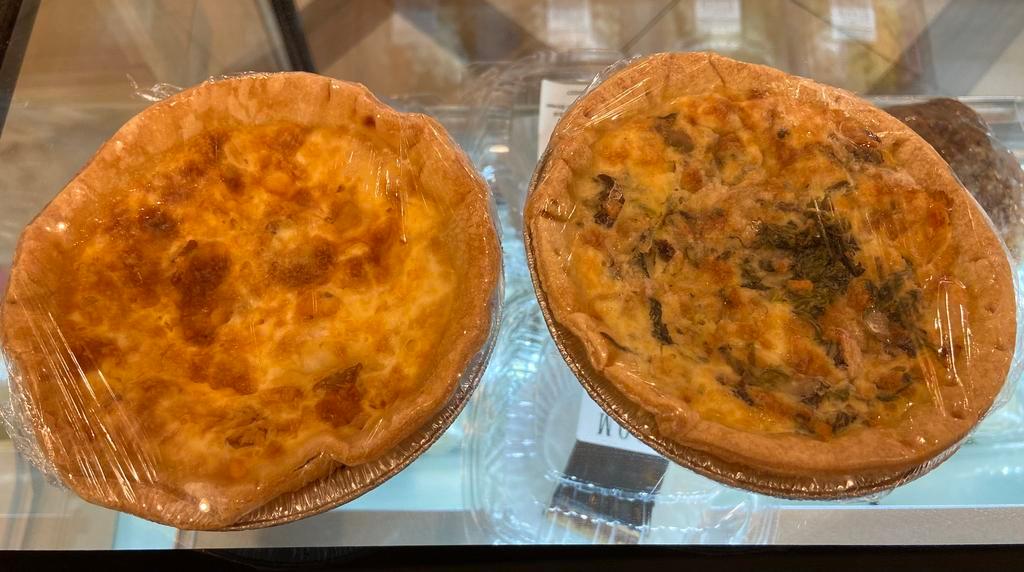 Quiche  · Lorraine (bacon and cheddar) and Spinach Mushroom.