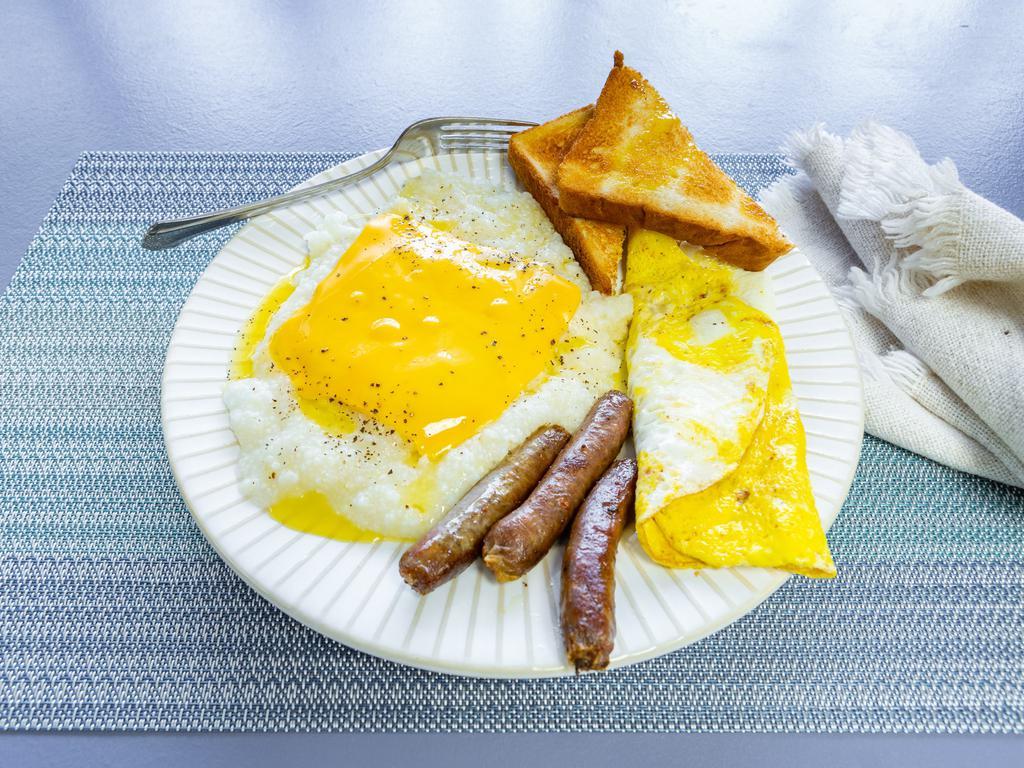 Big Breakfast Platter · A bowl of grits, side of eggs, one choice of meat and biscuit or toast.
