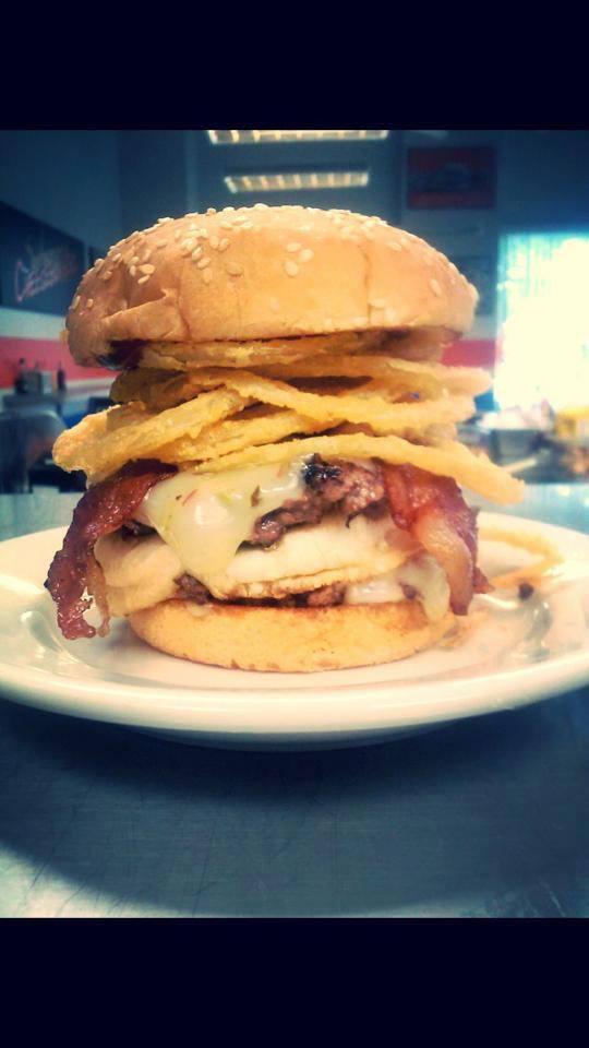 Big Clem Burger Slider · Double hamburger with American cheese, lettuce and Thousand Island, topped off with an onion ring.