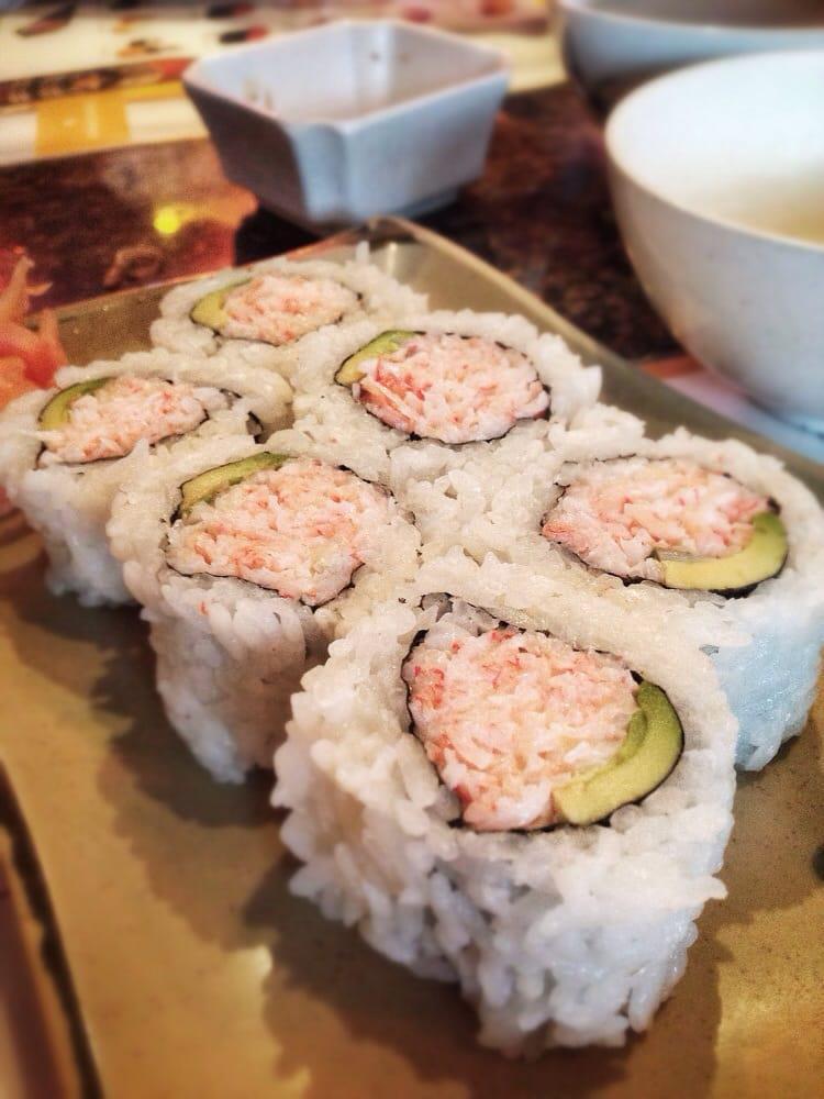 California Roll · Imitation crab and avocado. 
These menu items are raw or undercooked. Consuming raw or undercooked meats, poultry, seafood, shellfish, or eggs may increase your risk of foodborne illness, especially if you have certain medical conditions.