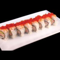 Ebay Roll · Imitation crab, cooked shrimp, tobiko, and avocado. 
These menu items are raw or undercooked...