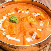 Shai Paneer · A creamy vegetarian gravy dish prepared with diced cottage cheese, tomato paste, onions, nut...