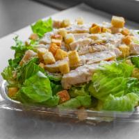 Chicken Caesar Salad · Grilled chicken, romaine lettuce, Parmesan cheese, croutons and Caesar dressing.