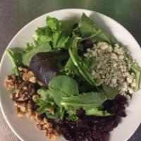 Giancarlo Salad · Mixed greens, sun-dried cranberries, Gorgonzola and walnuts.