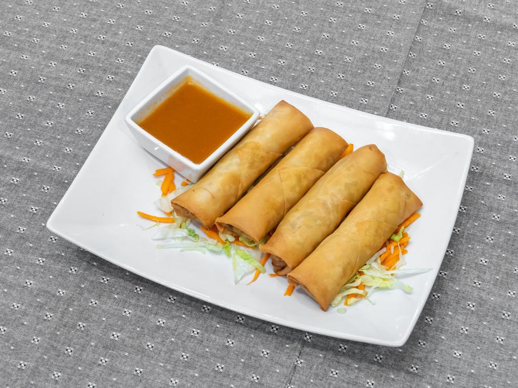 A1. Fried Egg Rolls · 4 pieces. Fried spring rolls stuffed with pork, silver-thread noodles, and veggie.